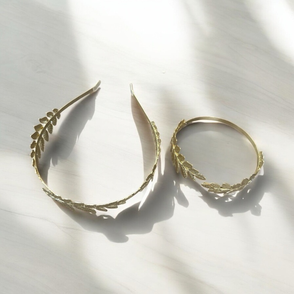 FINREZIO Greek Goddess Jewelry Set | Gold Laurel Leaf Headband & Arm Cuff | NWT - Picture 4 of 5